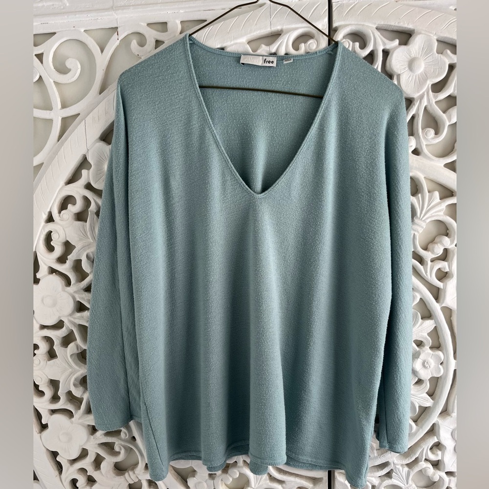 Wilfred Free Aritzia Teal V-Neck Lightweight Sweater Size S Relaxed Fit